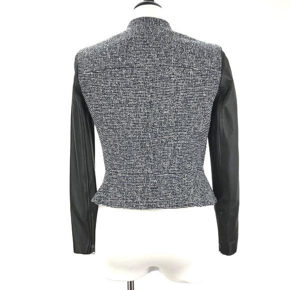 THEORY Tweed Black Lamb Leather Moto Jacket Blazer - Picture 5 of 8